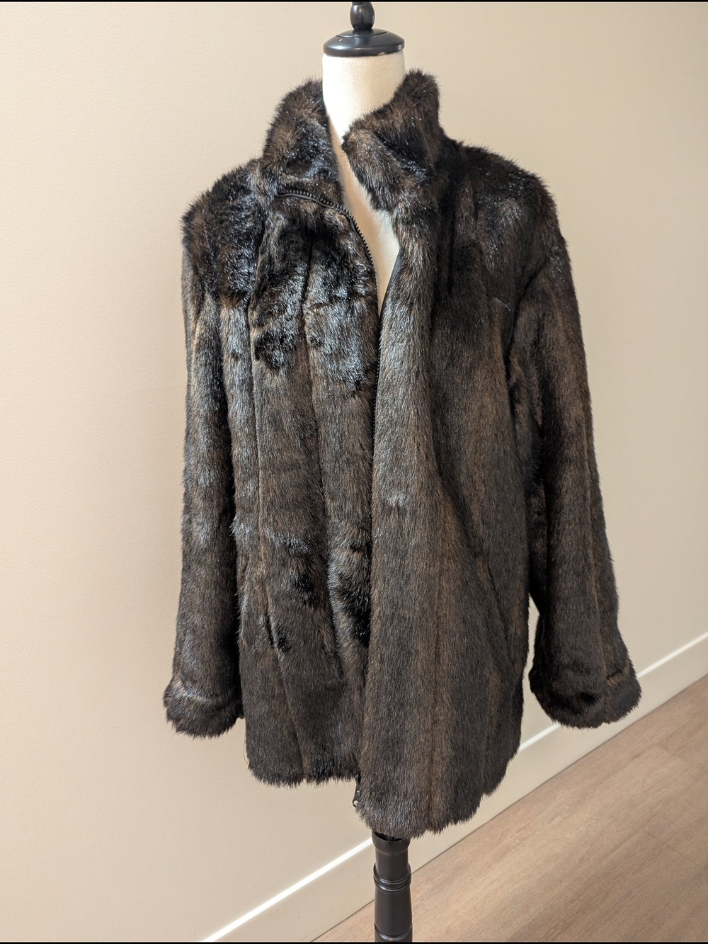 Classic Dark Brown Faux  Fur Coat- Reversable